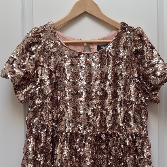 Anthropologie Maeve Bernadette Rose Gold Sequin Tiered Midi Dress Size M - Picture 8 of 17